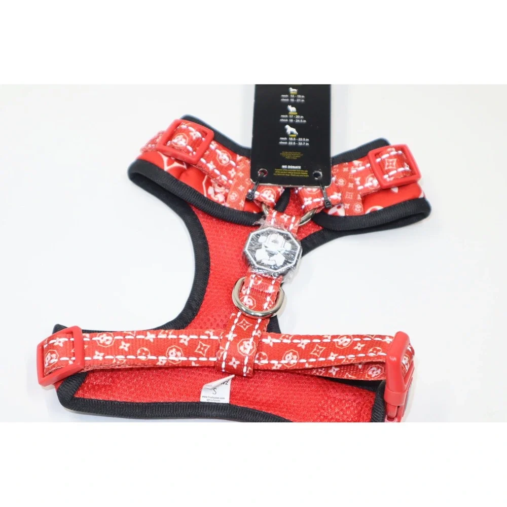 Fresh Pawz Monogram‎ Hype Red Mesh Harness in Size Small